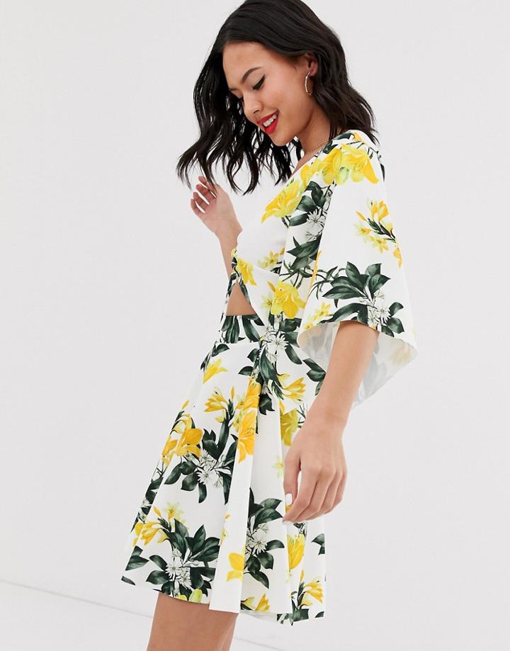 Asos Design Floral Knot Cut Out Skater Mini Dress - Multi