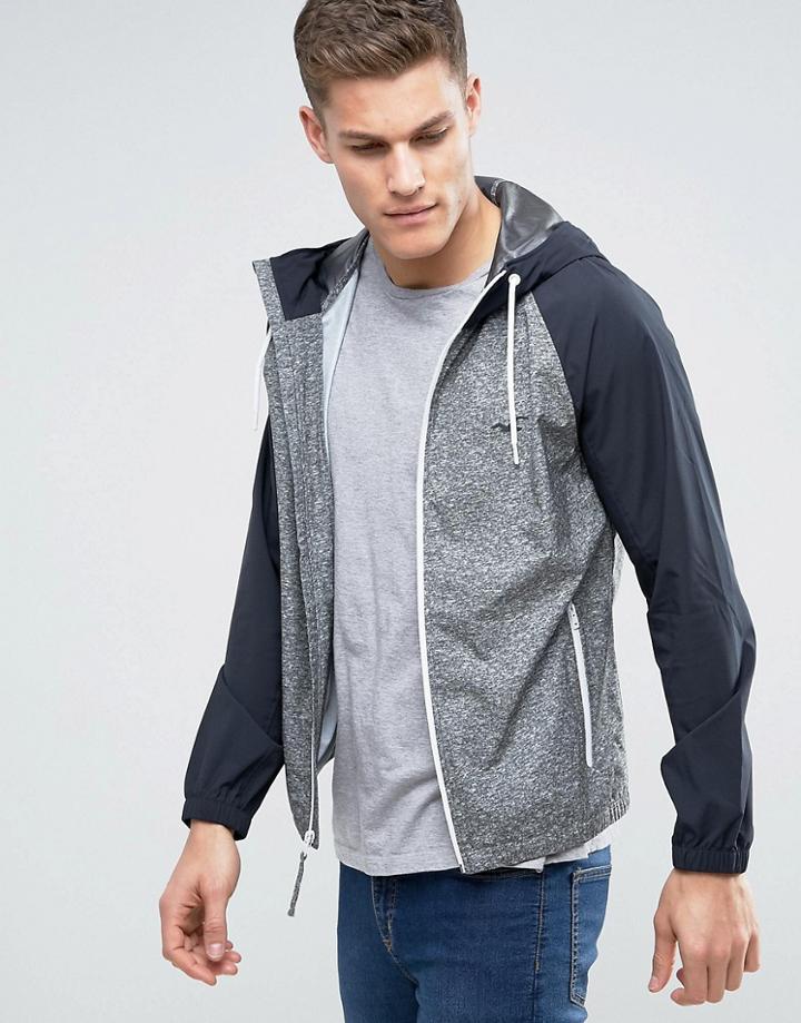 Hollister Hooded Windbreaker Stretch Raglan Contrast Sleeves In Gray Marl/black - Beige