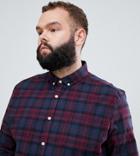 Asos Design Plus Slim Check Shirt In Navy & Burgundy - Red