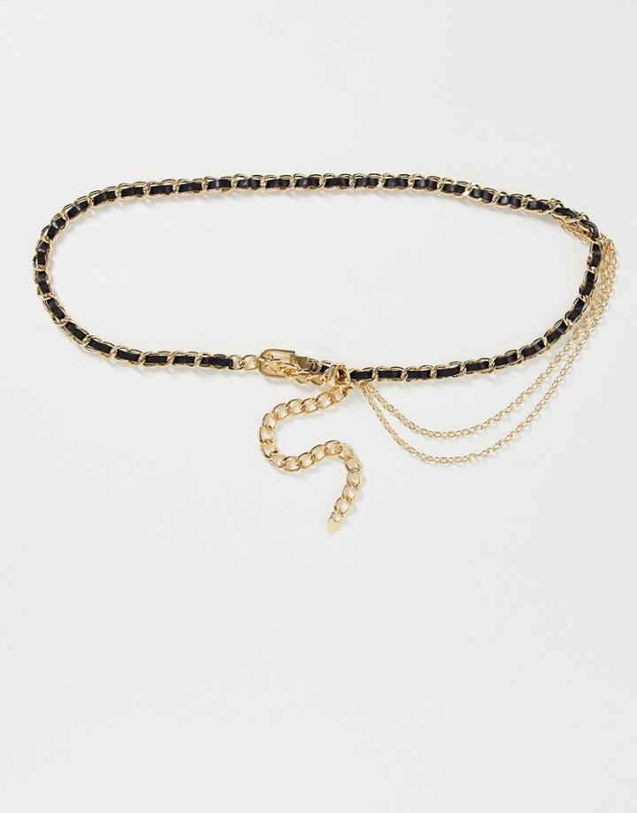 Glamorous Waist And Hip Chain Belt In Woven Black And Gold