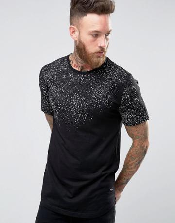 Only & Sons Longline T-shirt With Raised Print Splats - Black
