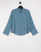 Asos Design Relaxed Shirt With Shoulder Pad Detail In Teal-no Color