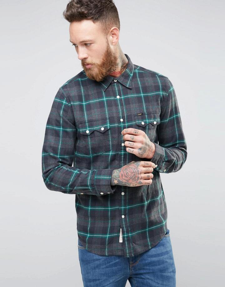 Lee Rider Check Flannel Shirt Green - Green