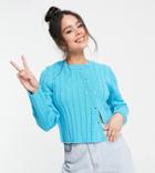 Collusion Asymmetric Knitted Ribbed Cardigan In Blue-blues