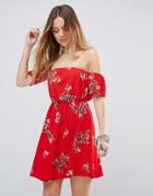 Parisian Off Sholuder Floral Dress - Red
