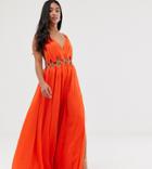 Asos Design Petite Maxi Dress With Cut Outs And Ring Detail-multi