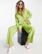 Daisy Street Wide Leg Pants In Green Shimmer - Part Of A Set