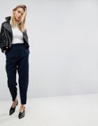 Asos Tailored Tapered Pants With Ruffle Paperbag Waist - Navy