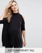 Asos Maternity Tall Top With Cold Shoulder And High Neck - Black