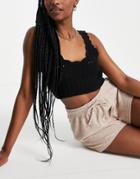Miss Selfridge Brushed Rib Tie Waist Short In Beige-neutral