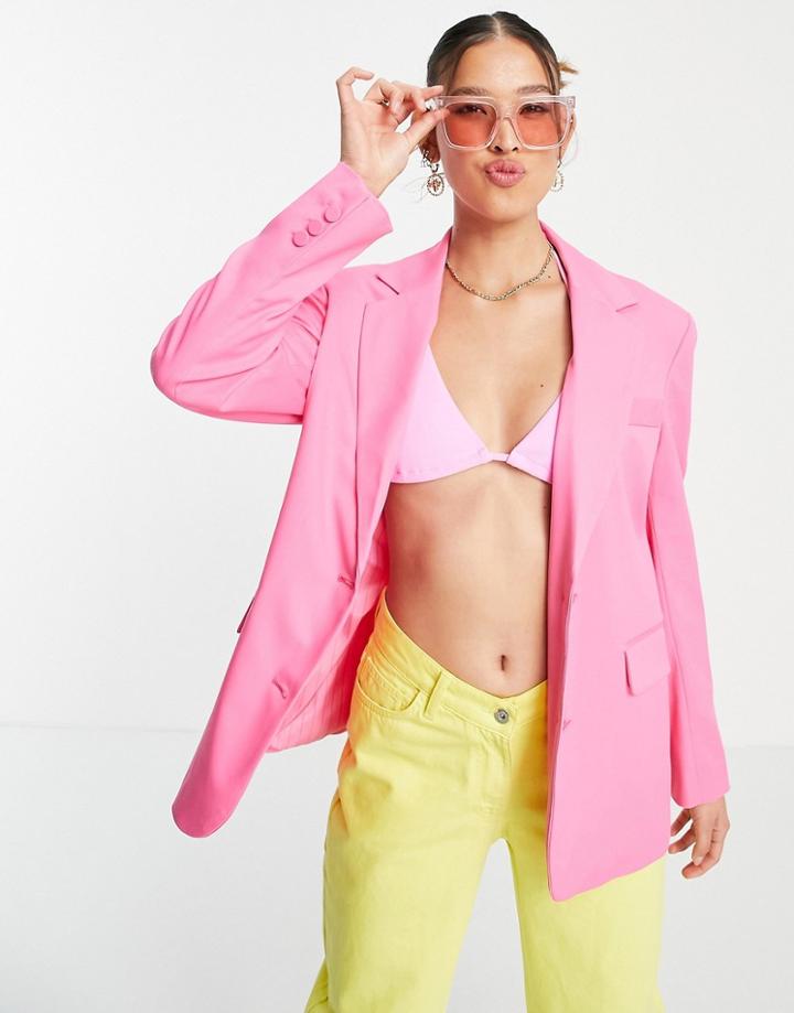 Bershka Oversized Dad Blazer In Pink