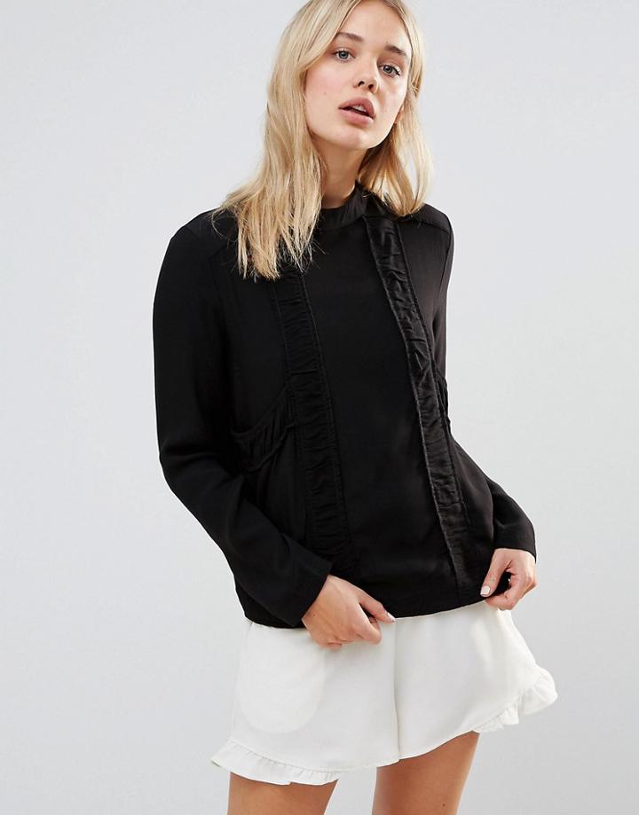 Neon Rose High Neck Vintage Panel Blouse - Black