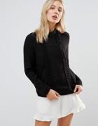 Neon Rose High Neck Vintage Panel Blouse - Black
