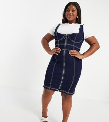 Liquor N Poker Plus Denim Panelled Mini Dress-blues