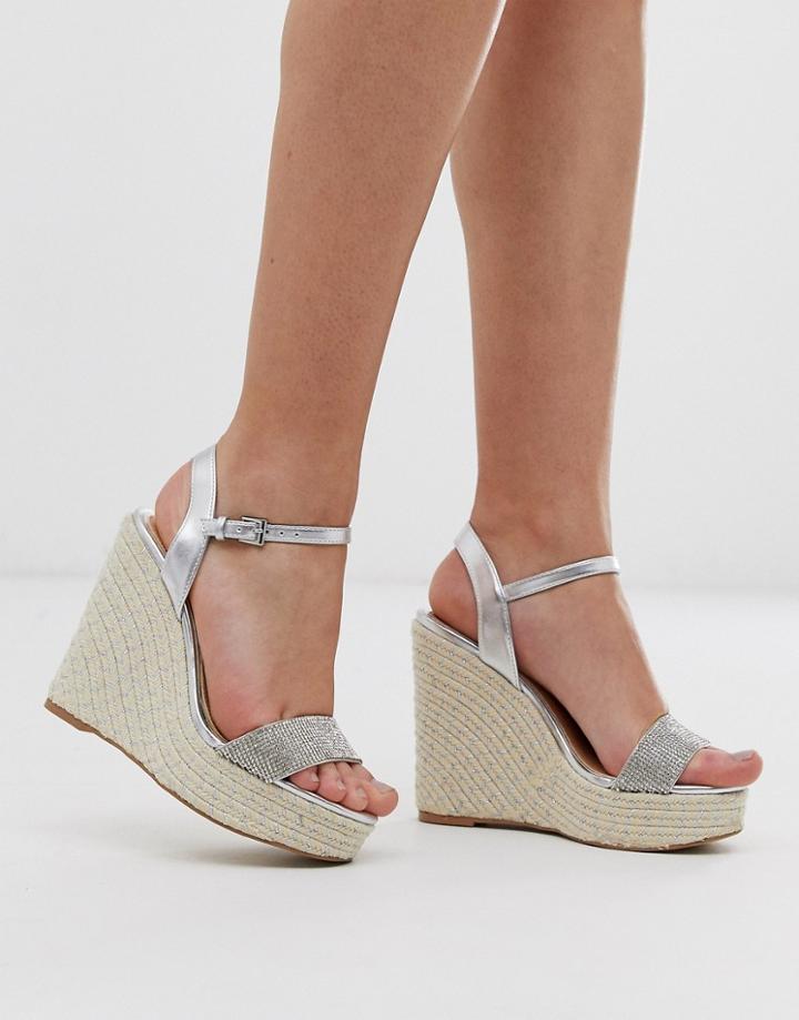 Lipsy Rhinestone Wedge In Sliver - Silver