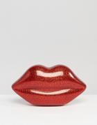 Lulu Guinness Lips Clutch Bag In Red Glitter - Red
