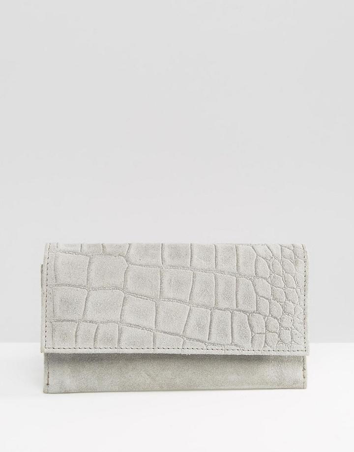 Asos Suede Croc Foldover Purse - Gray