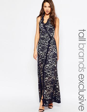 Jarlo Tall Halter Neck Maxi Dress In Lace - Navy