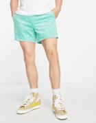Asos Design Slim Shorts With Peace Embroidery In Mint Cord-green