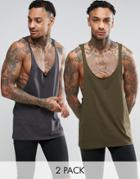 Asos 2 Pack Tank With Raw Edge Extreme Racer Back Save - Multi