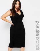 Club L Plus Esentials Midi Dress In Rib With Tie Waist - Black