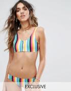 South Beach Stripe Mix & Match Zip Crop Bikini Top - Multi