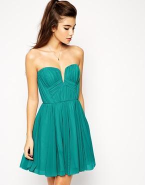 Asos Twist Plunge Bandeau Skater Dress - Aqua
