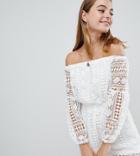 Parisian Petite Off Shoulder Crochet Romper - White