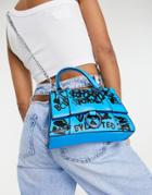 Ego Shoulder Bag With Graffiti Print And Chain Strap In Blue