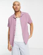 Asos Design Relaxed Revere Ribbed Shirt In Purple