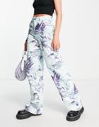 Stradivarius Printed Dad Jean In Blue Marble Print