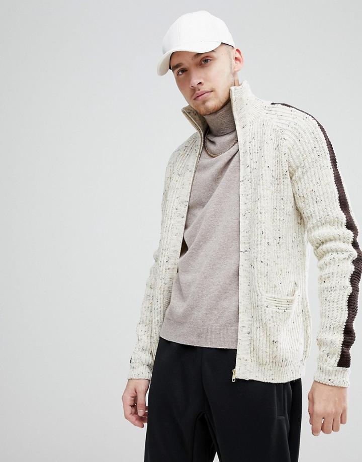 Asos Textured Funnel Neck Jacket In Oatmeal - Beige