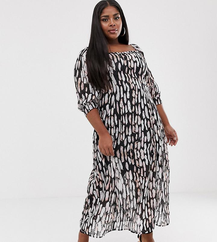 Religion Plus Bardot Midi Dress In Abstract Animal Print-white