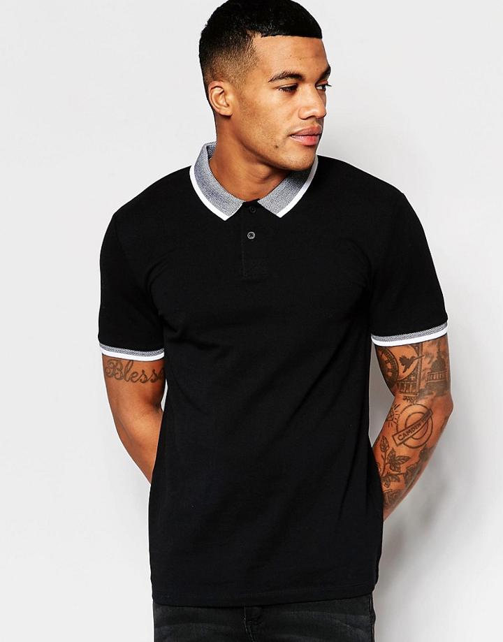 Asos Muscle Polo With Contrast Collar In Black - Black