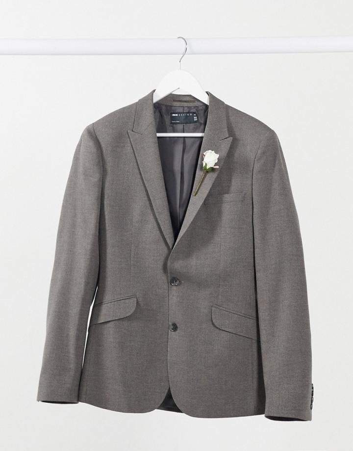 Asos Design Wedding Super Skinny Suit Jacket In Charcoal Micro Texture-grey