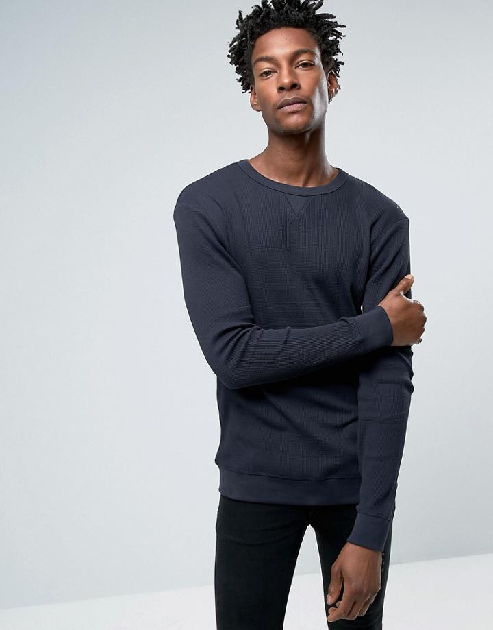 Troy Waffle Crew Neck Sweat - Navy