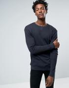 Troy Waffle Crew Neck Sweat - Navy