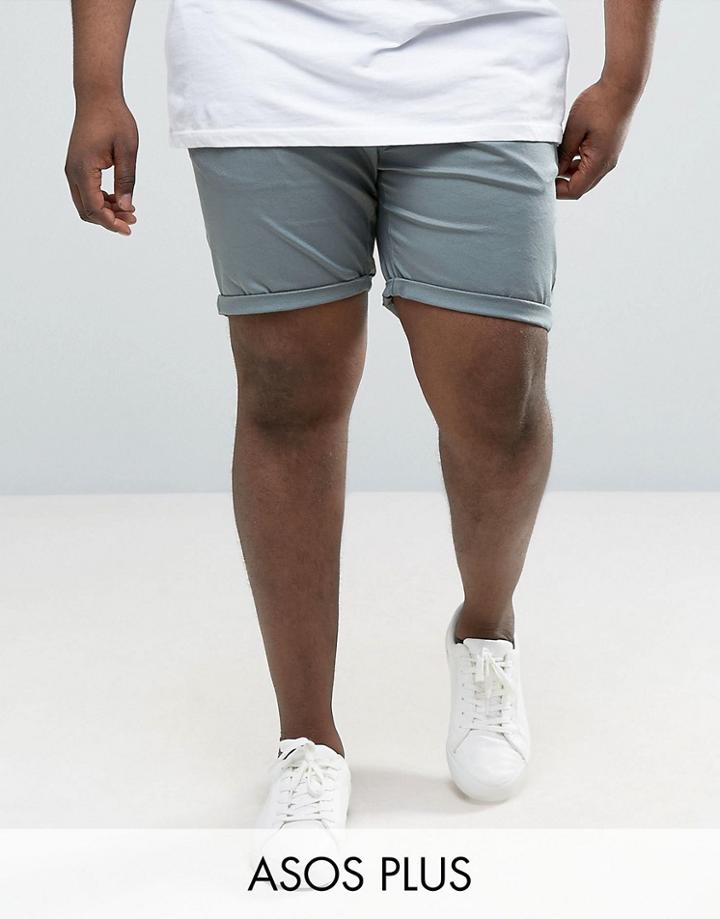 Asos Plus Slim Chino Shorts In Teal - Blue