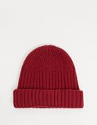 Asos Design New Mini Fisherman Rib Beanie Hat In Recycled Polyester In Burgundy-red