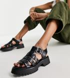 Asos Design Wide Fit Funfair Chunky Fisherman Flat Sandals In Green Croc-black