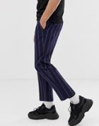 Asos Design Slim Crop Pants In Navy With Stripe - Navy