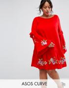 Asos Curve Ultimate Mini Embroidered Smock Dress - Red