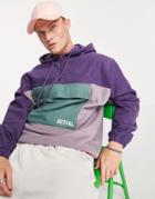 Asos Actual Oversized Quarter Zip Hoodie In Color Block With Logo Print In Purple