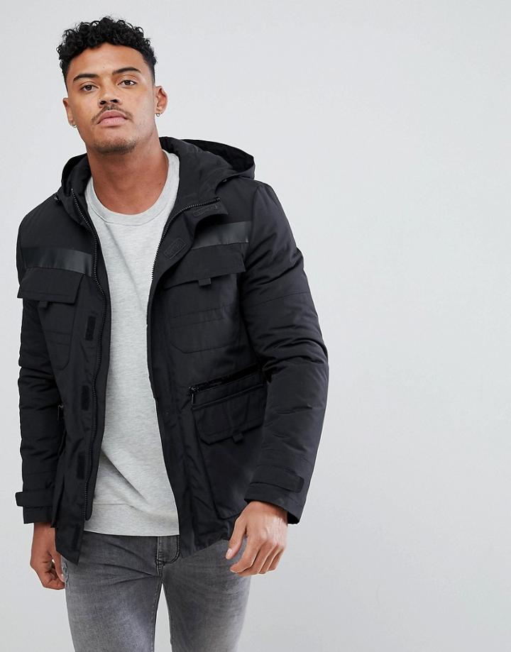 New Look Tech Parka Jacket In Black - Black