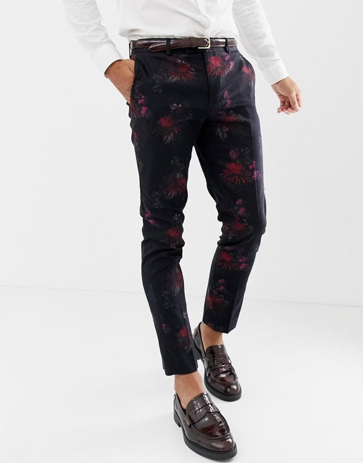 River Island Wedding Suit Pants In Dark Floral Print - Multi