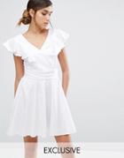 Closet London Cotton Mini Skater Dress With Frill - White