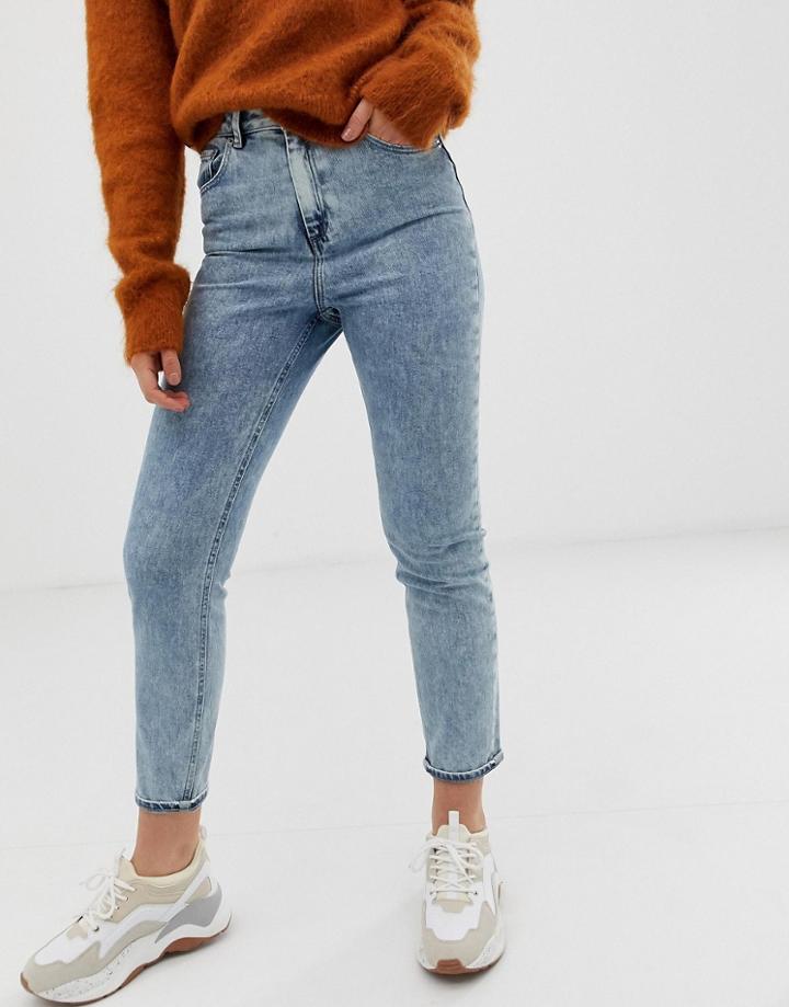 Asos Design Farleigh High Waist Slim Mom Jeans In 80's Acid Wash - Blue
