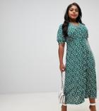 Asos Design Curve Button Through Maxi Tea Dress In Ditsy Floral Print-multi