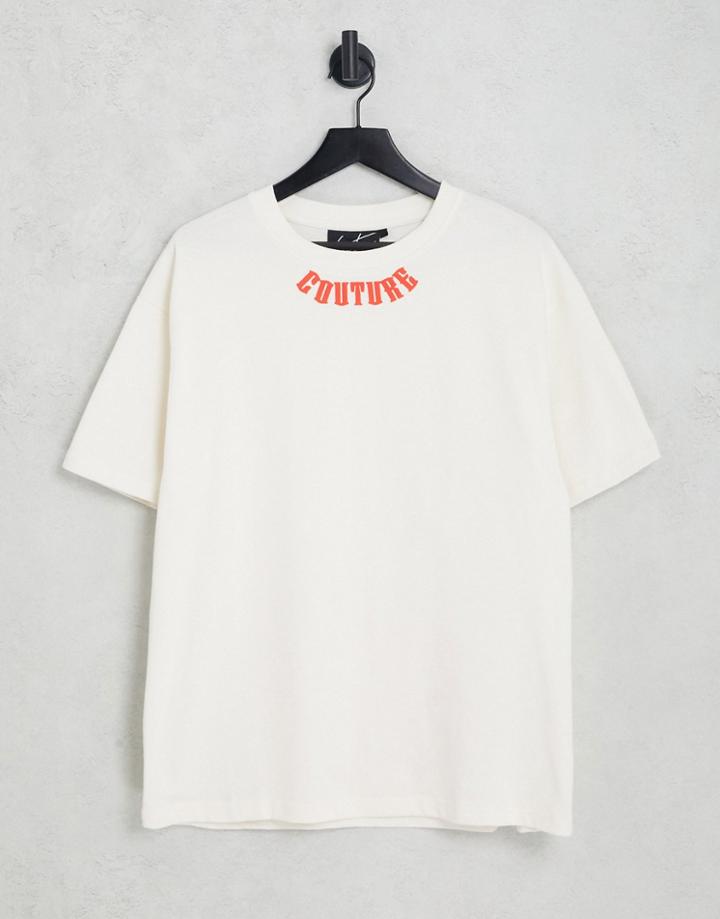 The Couture Club Oversized T-shirt In Off White With Red Placement Print