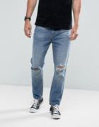 Rollas Stubs Rolled Jeans Orignal Stone Wash Busted Knees - Blue